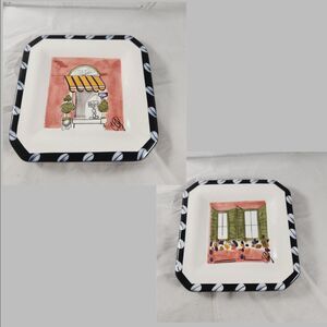 Set of 2 Bistro Bouteilles Plates 6 in Carrie Olsen Garrard Decorative